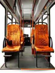 Fototapeta premium Comfortable and Empty Bus Interior with Rows of Vacant Orange Seats