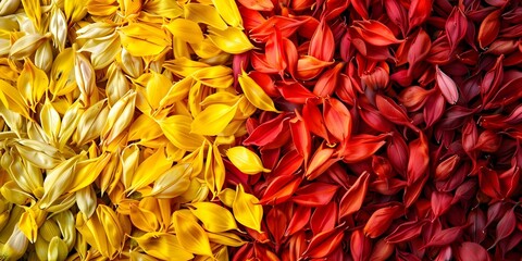 Safflower seeds in vibrant yellow and red colors cultivated on a farm. Concept Safflower Farming, Vibrant Colors, Crop Cultivation, Agricultural Harvest, Farming Techniques