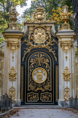 golden rococo, baroque gate with ornaments