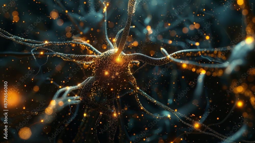 Aufkleber 3D animation of neural network in cyberspace with glowing connections and nodes