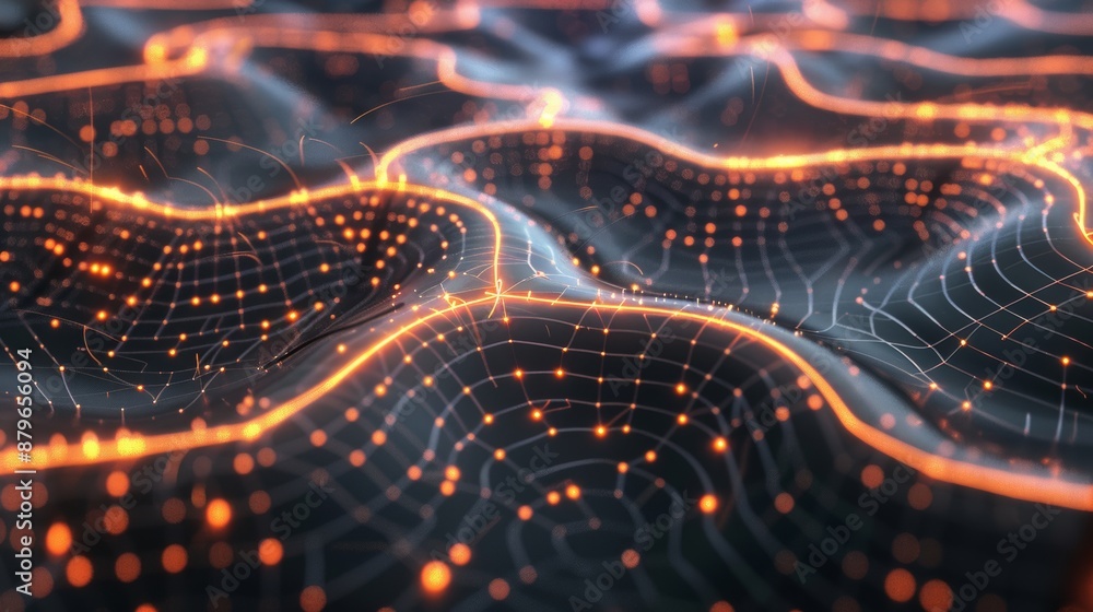 Poster 3D animation of artificial neural network with dynamic lighting and connections