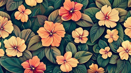 Fototapeta premium Retro patterns in nature, like in flowers and leaves, blend nostalgia and beauty with timeless, vibrant designs.
