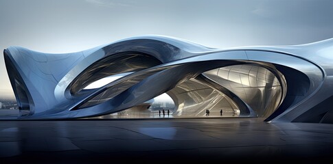 Naklejka premium Futuristic Architecture with Silhouettes.
