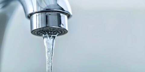 Close-up of a leaking faucet wasting water with no one around. Concept Environmental Conservation, Water Waste, Plumbing Issues, Sustainability, Home Maintenance