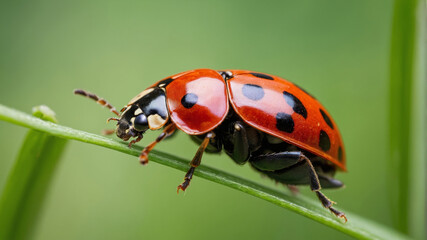 Fototapeta premium Macro Shot of a Ladybug on a Blade of Grass