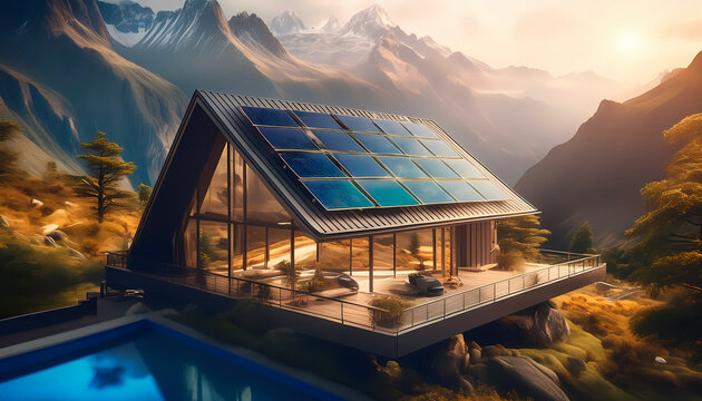 Concept of modern house with green energy. Generative ai iamge