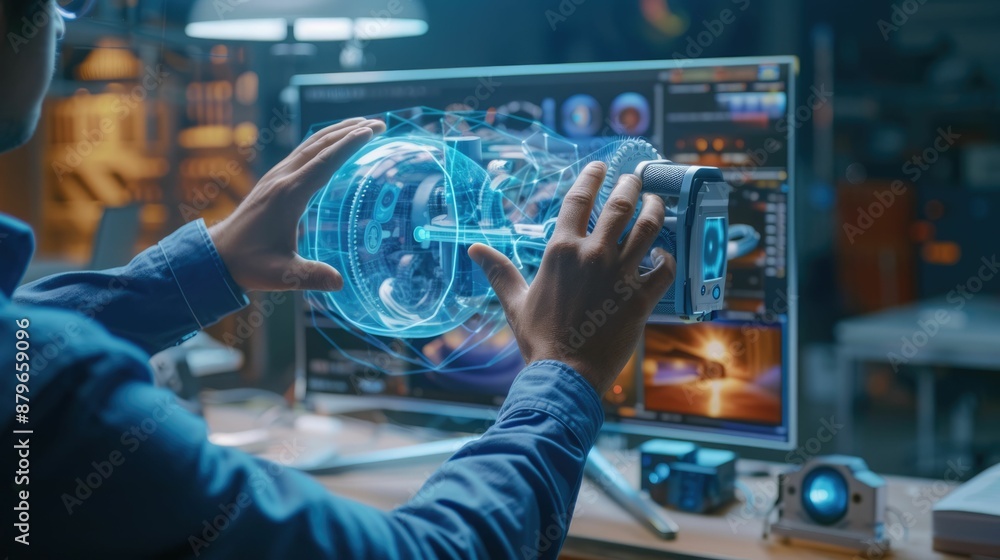 Poster professional digital engineer using artificial intelligent and digital holographic to design product