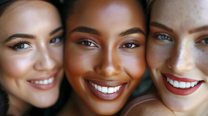 Skincare group face or women smile for anti aging cosmetics beauty glow and spa wellness support Equality cosmetology closeup or diversity portrait of unique friends together on studio : Generative AI