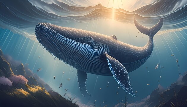 Whale Underwater sea view illustration. Generated Ai image