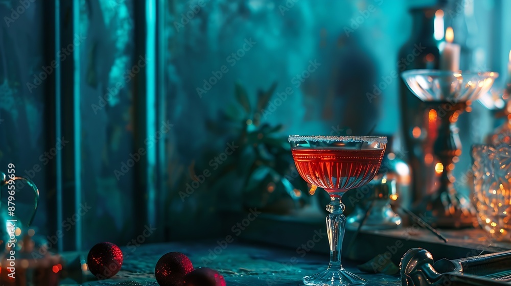 Poster cocktails in art deco style elegant party with drink and some bit : generative ai