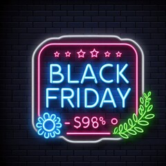 Obraz premium Image of vector realistic isolated neon sign of Black Friday for template decoration concept of sale