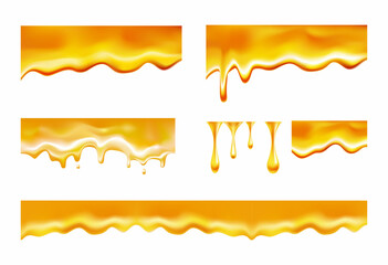 Sweet honey isolated on white background. Dropping honey syrup for desserts or cafeteria and patisserie cakes and cookies. Vector illustration