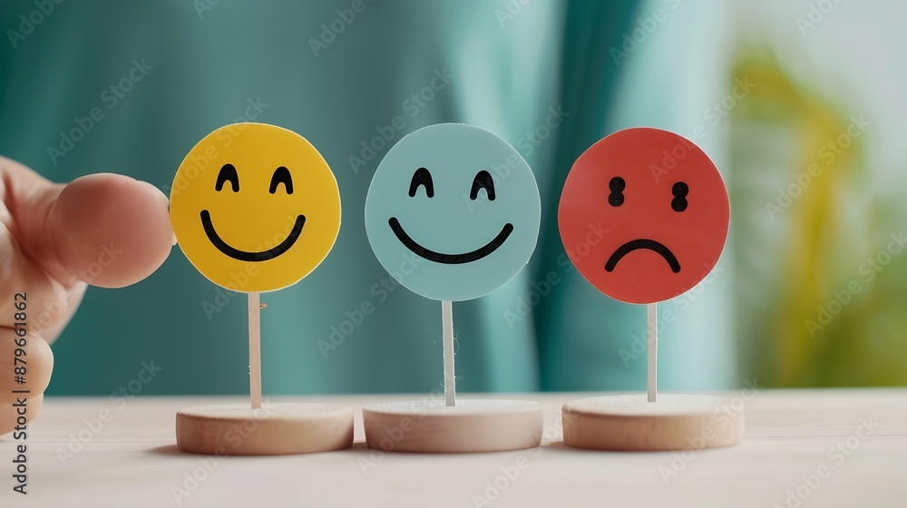 Poster clients hand ticked the happy face smile face customer service evaluation and satisfaction survey co