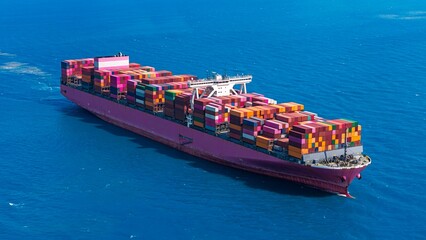 Aerial view container ship in export and import business and logistics at sea.