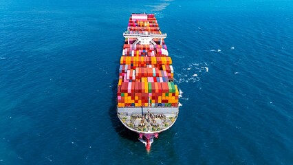 Aerial view container cargo ship for business logistics at sea.
