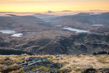 Views at sunrise atop Merrick, the highest peak in Galloway Forest Park