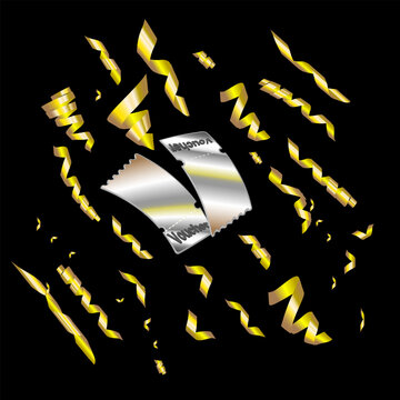 black background with silver voucher and gold serpantine
