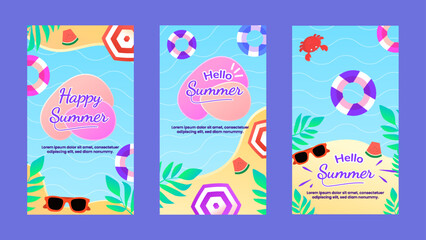 Summer flat design style for instagram story with various attractive shapes of summer elements