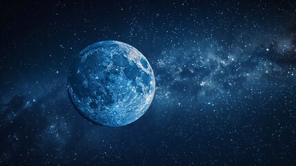 Fototapeta premium A mesmerizing view of a blue moon set against the vast expanse of the Milky Way galaxy, creating a breathtaking and serene night sky panorama.