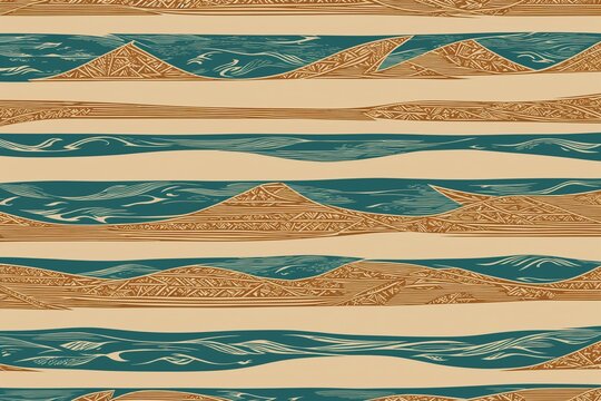Kiribati outrigger canoe inspired nautical pattern wallpaper design