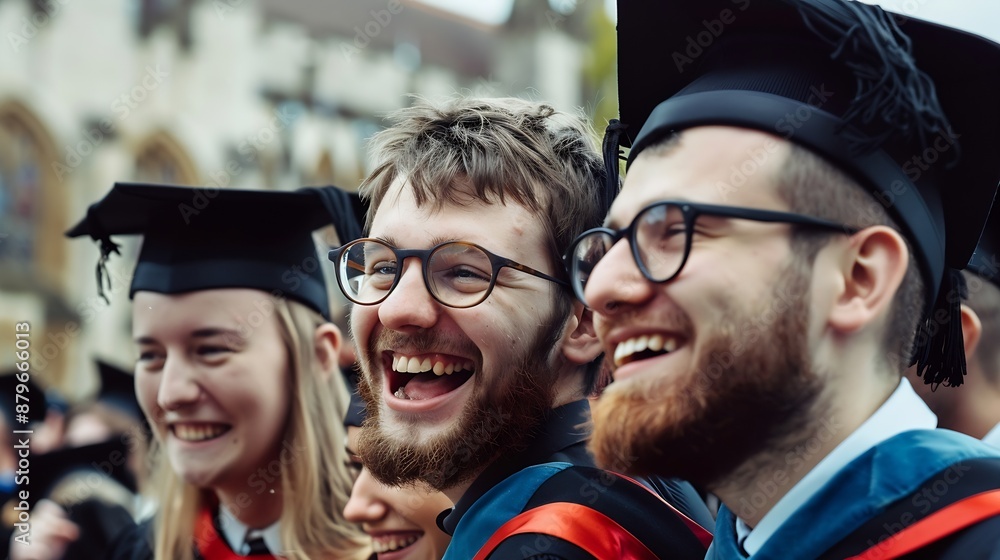 Poster we worked hard to get here shot of a group of cheerful university students on graduation day : gener