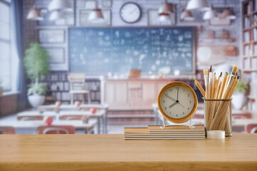 Clock on a school deski n a big classroom  © magdal3na