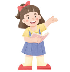 Little girl reading book cartoon illustration