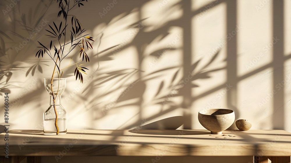 Aufkleber sunny day light and shadows on table for product display : generative ai