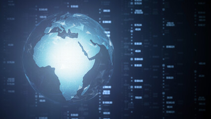 Earth globe and blurry data information illustration background.	

