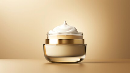 Elegant cream jar with rich texture against a warm gradient background, perfect for skincare or beauty-related designs and promotions.