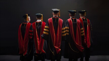 Rear view of the university graduates in graduation gowns and caps : Generative AI