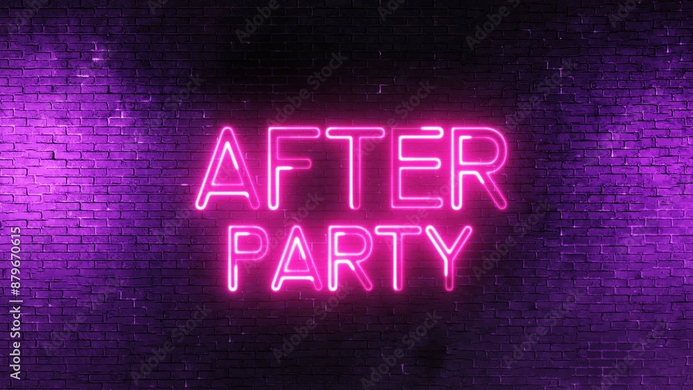 Poster after party text font with neon light. luminous and shimmering haze inside the letters of the text p