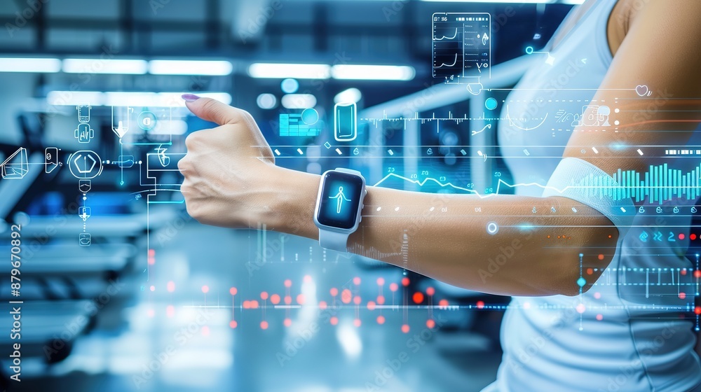 Poster futuristic smartwatch for health monitoring: biometrics and data analysis