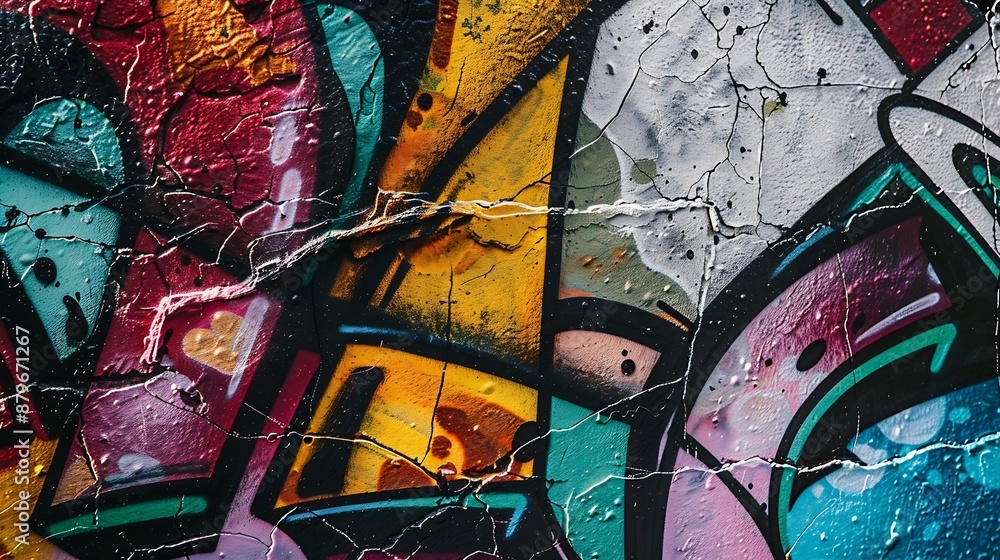 Poster a fragment of colorful graffiti painted on a wall abstract urban background for design spray paintin