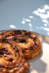 French puff pastry on white backgorund white shadow