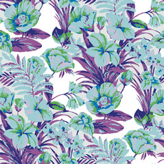 Seamless pattern with tropical flowers in watercolor style