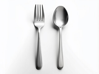 Simple, modern, and minimalist representation of a spoon and fork lining up in parallel, isolated on a pure white background with clean silhouette edges.