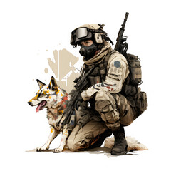 A soldier with a dog design in okami style