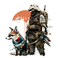 A soldier with a dog design in okami style