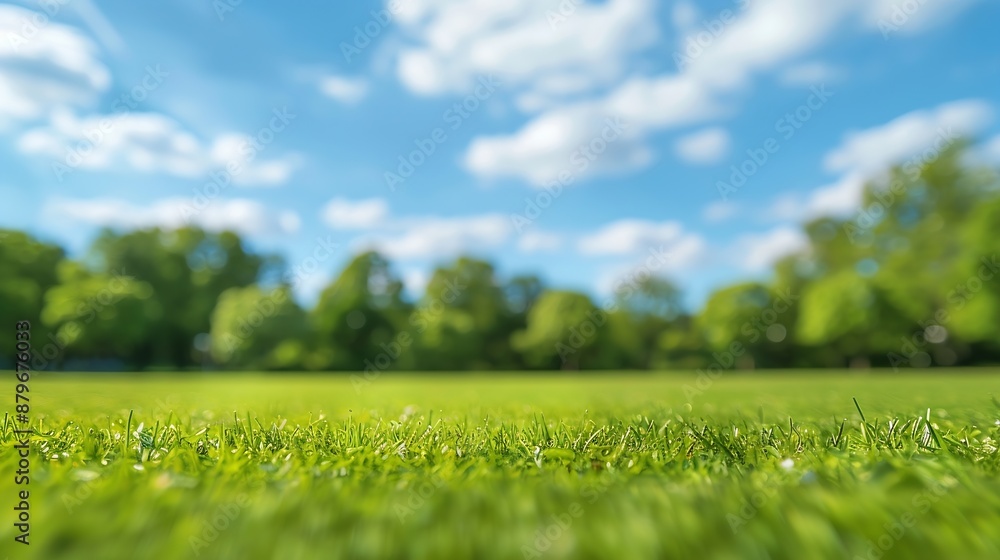 Fototapete beautiful blurred background image of spring nature with a neatly trimmed lawn surrounded by trees a