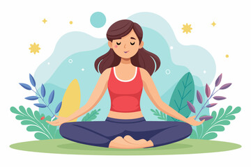 Young Girl Doing Yoga. Hand Drawn Vector Illustration stock illustration