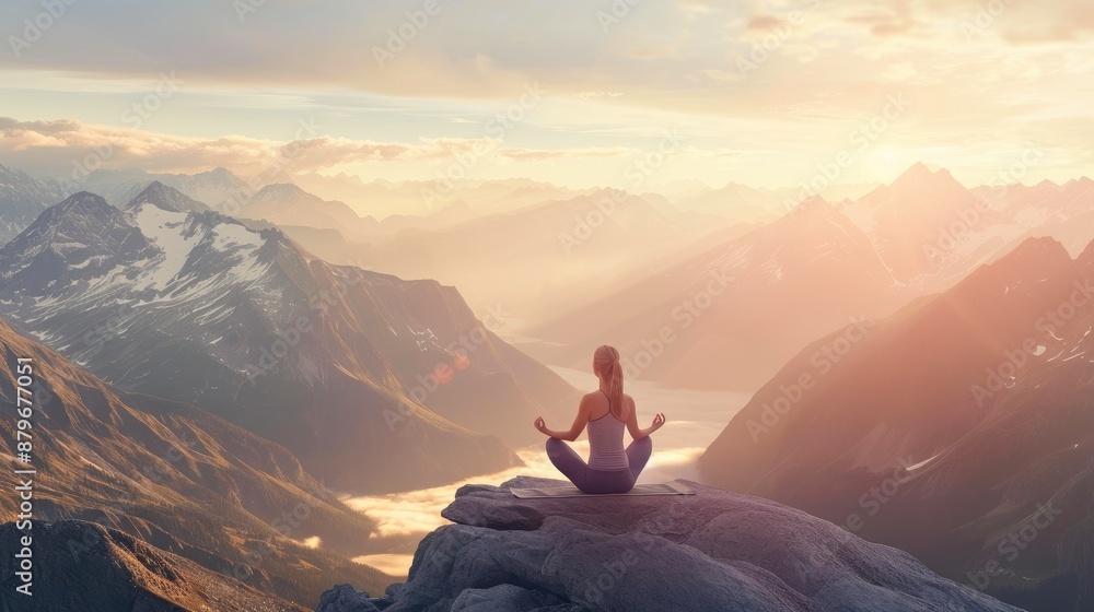 Poster peak tranquility: yoga practice in mountain wilderness