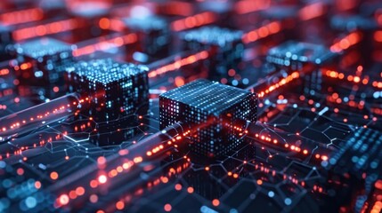 Obraz premium Blockchain security architecture, featuring secure ledger visuals, in a decentralized network environment, emphasizing transaction integrity.