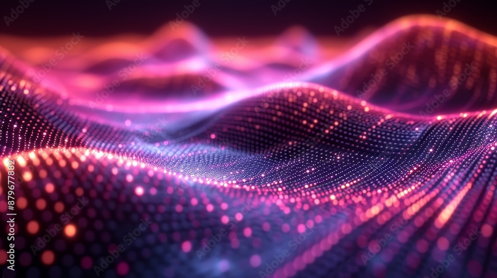 Leinwandbilder pink and blue light waves with glowing particles, creating an abstract and ethereal visual
