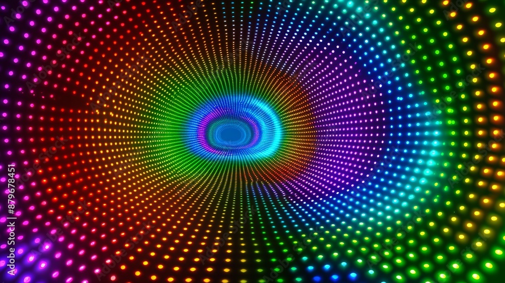 Poster A tunnel of LED lights illuminates the space in a circular pattern, creating a hypnotic and colorful effect