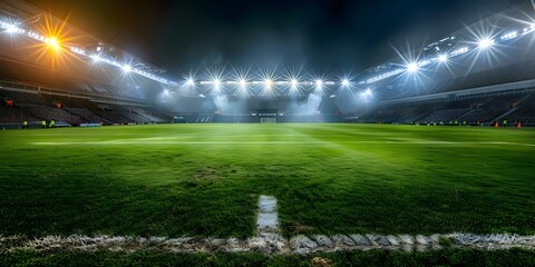 Naklejka premium Soccer Stadium Glowing in the Night A Scene of Drama and Isolation. Concept Soccer, Stadium, Night, Drama, Isolation
