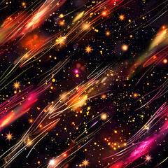 Fototapeta premium Abstract seamless pattern of colorful glowing light streaks and stars