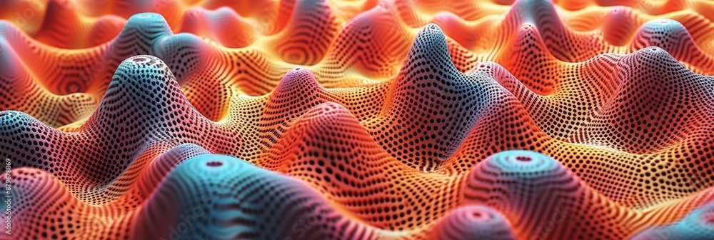Aufkleber close-up of abstract, wavy shapes with a textured surface made of black dots. the shapes are primari