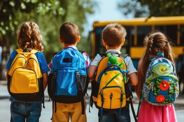 Children with Colorful Backpacks Ready for School