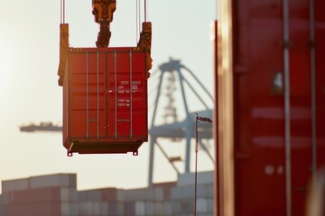 Seaport Logistics: Crane Moving Shipping Container